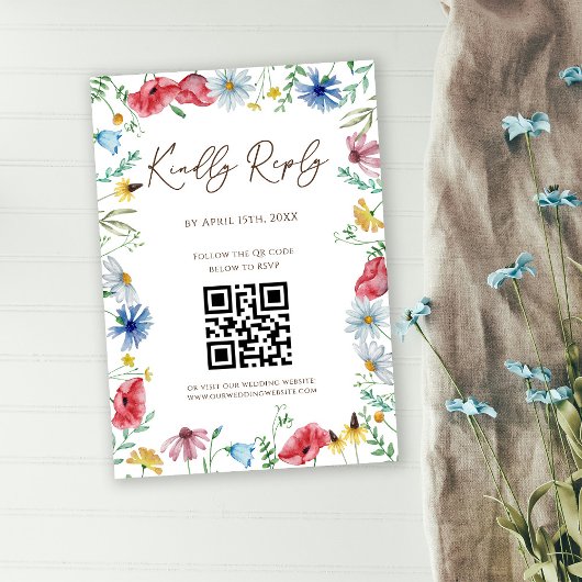 Wilde Bloemen Boho Bruiloft QR Code RSVP Kaart