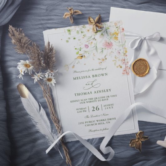 Wilde Bloemen Boho Budget QR Code Trouwen Kaart