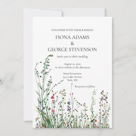 Wilde bloemen boho elegante bruiloft uitnodiging (Voorkant)