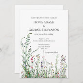 Wilde bloemen boho elegante bruiloft uitnodiging (Voorkant / Achterkant)