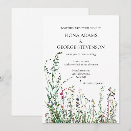 Wilde bloemen boho elegante bruiloft uitnodiging (Voorkant / Achterkant)