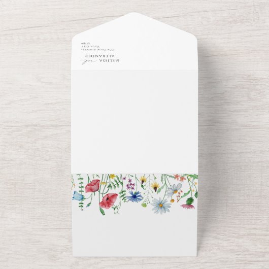 Wilde bloemen boho garden Weddenschap en verzenden All In One Uitnodiging (Buitenkant)