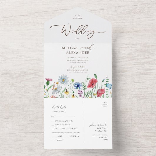 Wilde bloemen boho garden Weddenschap en verzenden All In One Uitnodiging (Binnen)