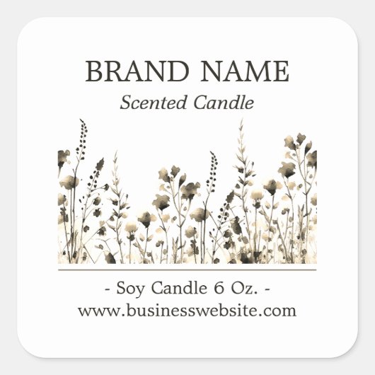 Wilde bloemen Boho productetiket Sepia Vierkante Sticker (Voorkant)