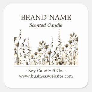 Wilde bloemen Boho productetiket Sepia Vierkante Sticker