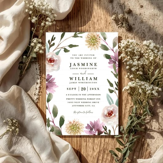 Wilde Bloemen Boho Rustieke Elegante QR Code Trouw Kaart