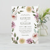 Wilde Bloemen Boho Rustieke Elegante QR Code Trouw Kaart (Staand voorkant)