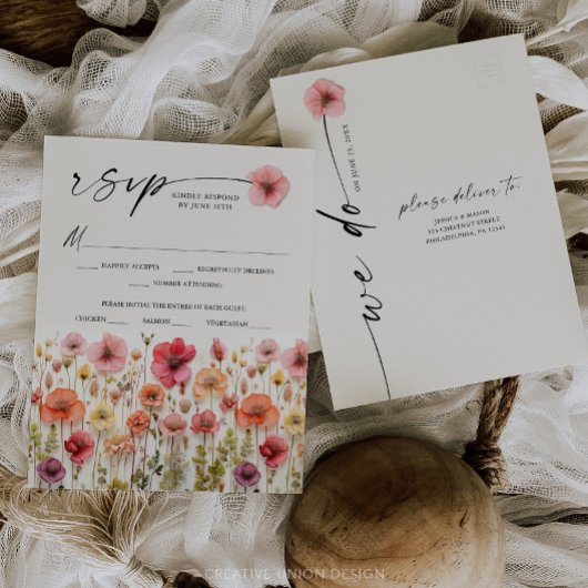 Wilde Bloemen Boho Trouwfeest RSVP Briefkaart