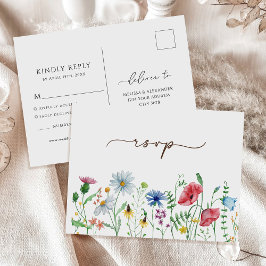 Wilde Bloemen Boho Tuin Bloemstuk RSVP Trouwen Briefkaart