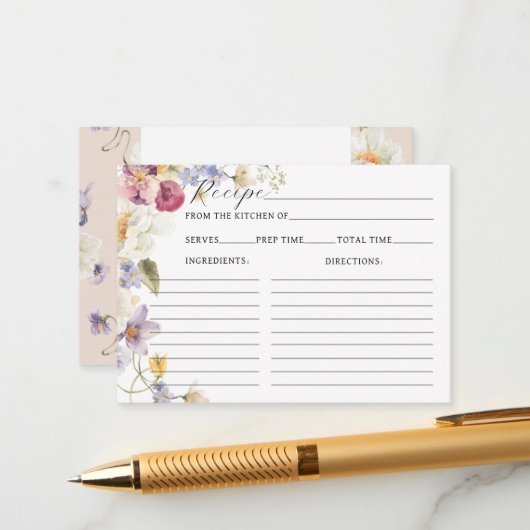 Wilde bloemen Boho Vrijgezellenfeest Recipe Informatiekaartje (Voorkant / Achterkant in situ)