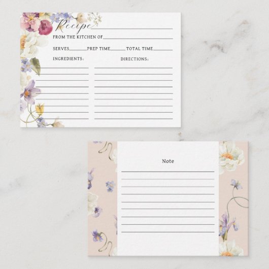Wilde bloemen Boho Vrijgezellenfeest Recipe Informatiekaartje (Voorkant / Achterkant)
