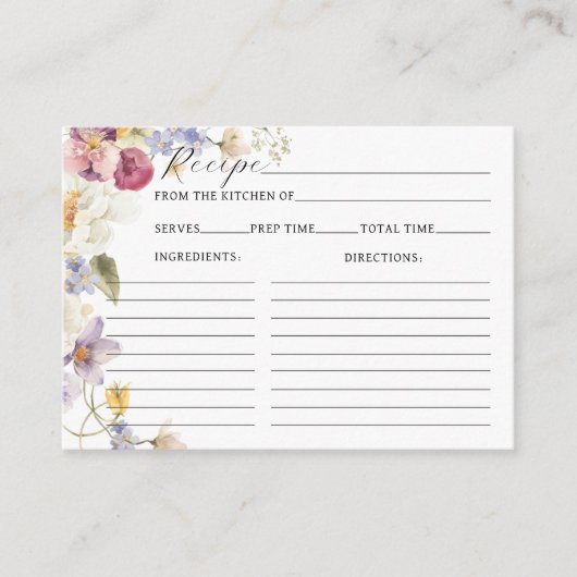 Wilde bloemen Boho Vrijgezellenfeest Recipe Informatiekaartje (Voorkant)