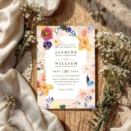 Wilde Bloemen Boog Bloei Rustieke QR Code Trouwen Kaart