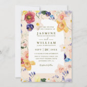 Wilde Bloemen Boog Bloei Rustieke QR Code Trouwen Kaart (Voorkant)