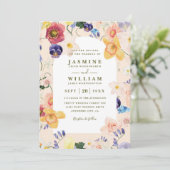 Wilde Bloemen Boog Bloei Rustieke QR Code Trouwen Kaart (Staand voorkant)