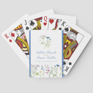Wilde bloemen botanische blauwe waterverf bruiloft pokerkaarten