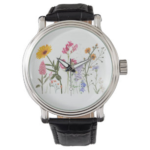 Wilde bloemen,  botanische, pastelbloem horloge