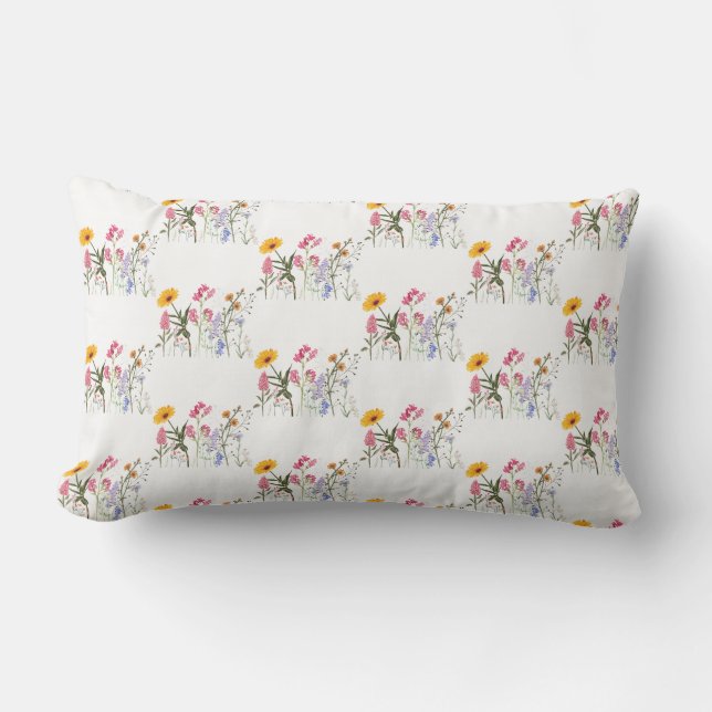Wilde bloemen,  botanische pastelbloem kussen (Voorkant)