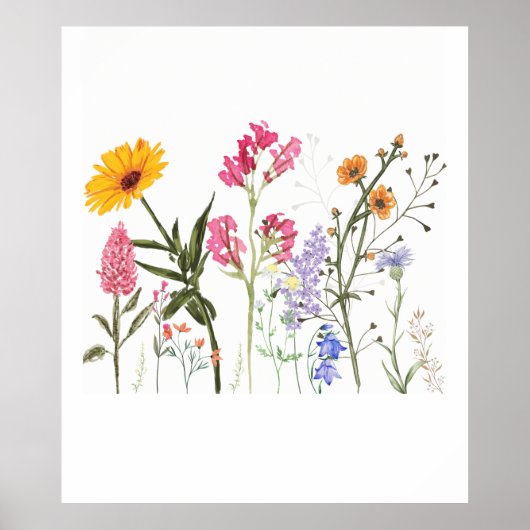 Wilde bloemen,  botanische, pastelbloem poster (Voorkant)
