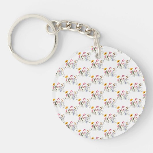 Wilde bloemen, botanische pastelbloem sleutelhanger (Voorkant)