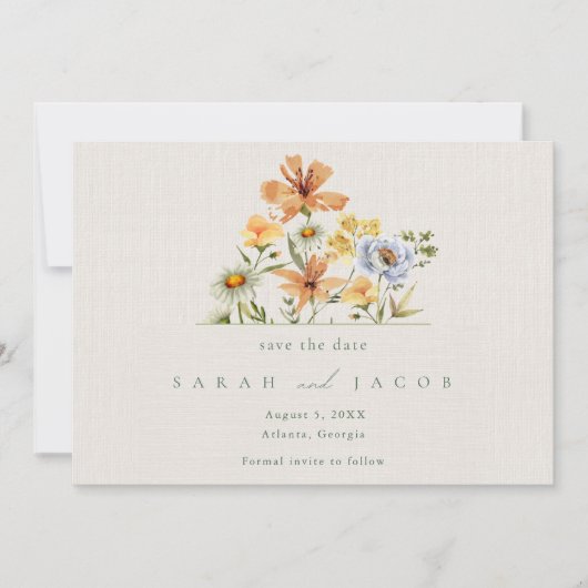Wilde bloemen Botanische tuinbruiloft Save The Date (Voorkant)