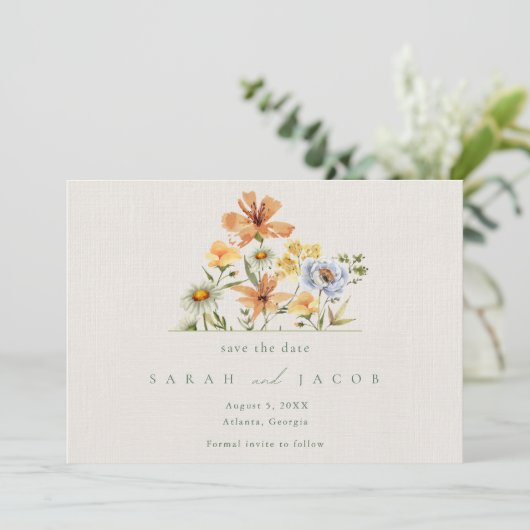 Wilde bloemen Botanische tuinbruiloft Save The Date (Staand voorkant)