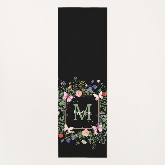 Wilde bloemen Boterfly Monogram Exercise Mat (Voorkant)