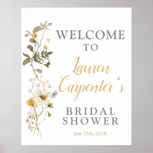 Wilde bloemen bruids douche welkom bord poster (Voorkant)