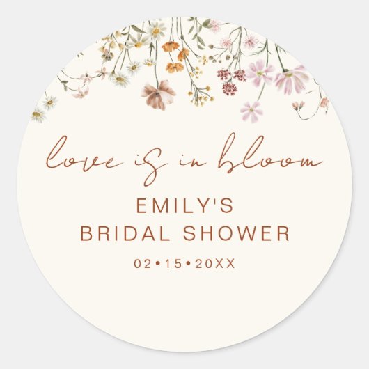 Wilde Bloemen Bruidsfeest Liefde is in Bloei Ronde Sticker (Voorkant)