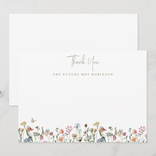 Wilde Bloemen Bruidsfeest Toekomstige Mevrouw Pers Bedankkaart (Voorkant / Achterkant)
