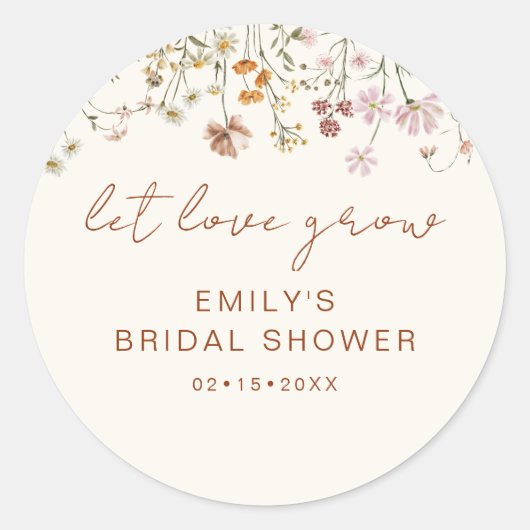 Wilde Bloemen Bruidsfeestje Laat Liefde Groeien Ronde Sticker (Voorkant)