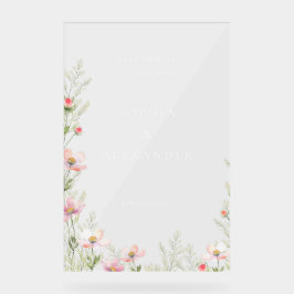 Wilde bloemen bruiloft acryl bord welkom.