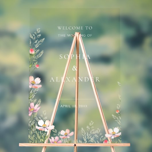 Wilde bloemen bruiloft acryl bord welkom. (Neutraal)