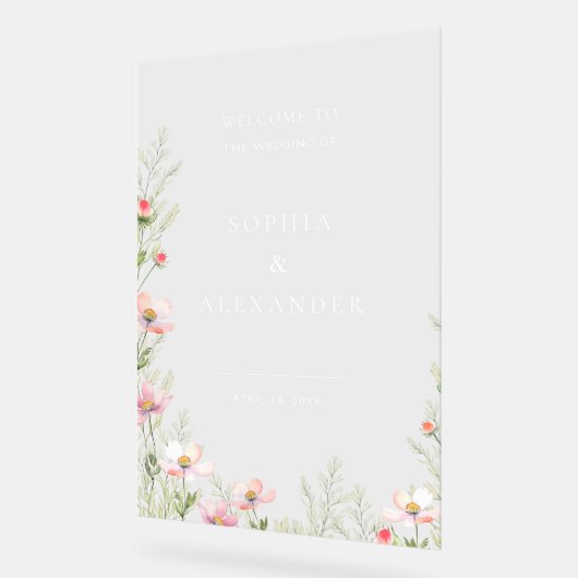 Wilde bloemen bruiloft acryl bord welkom. (Hoek)