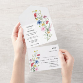 Wilde Bloemen Bruiloft All In One Uitnodiging