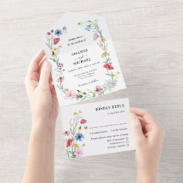 Wilde Bloemen Bruiloft All In One Uitnodiging