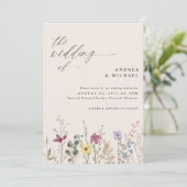 Wilde Bloemen Bruiloft Boho Elegant Crème Kaart (Staand voorkant)