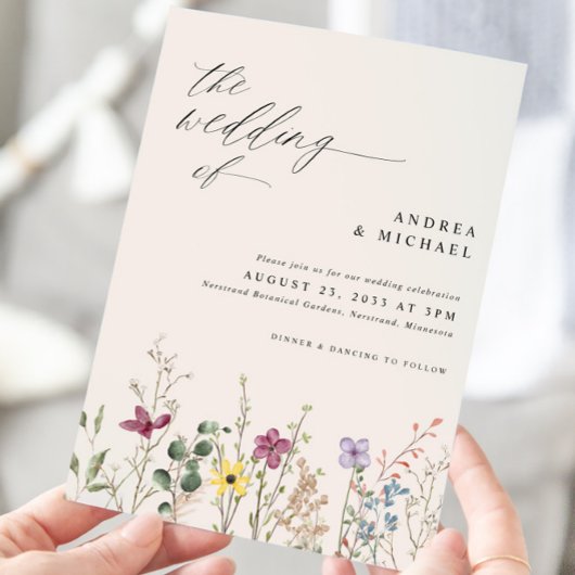 Wilde Bloemen Bruiloft Boho Elegant Crème Kaart
