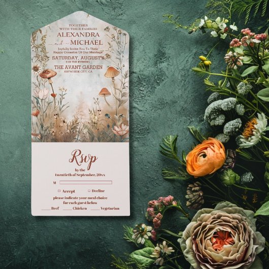 Wilde Bloemen Bruiloft Boho Landelijk All In One Uitnodiging