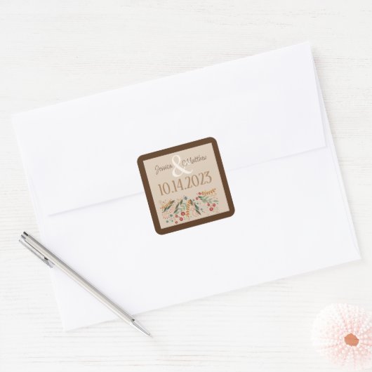 Wilde Bloemen Bruiloft Elegante Inspiratie Modern Vierkante Sticker (Envelop)