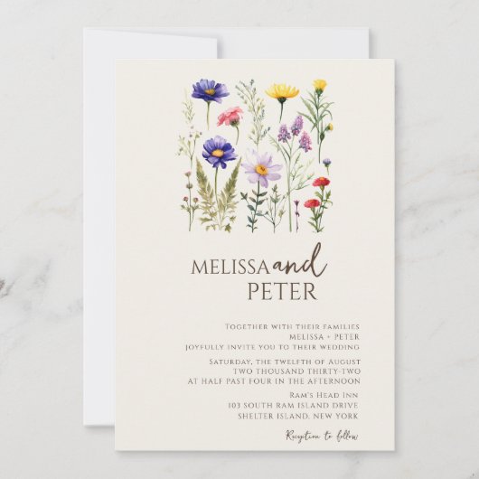 Wilde Bloemen Bruiloft Kaart (Voorkant)