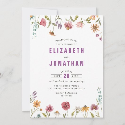 wilde bloemen bruiloft kaart (Voorkant)