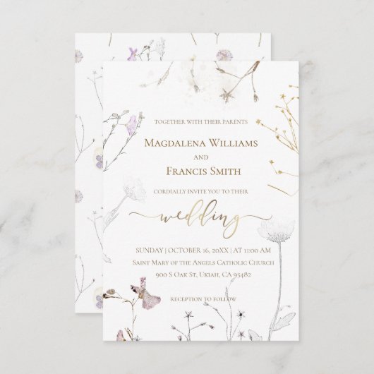 wilde bloemen bruiloft kaart (Voorkant / Achterkant)