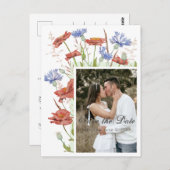 Wilde bloemen bruiloft met foto's op datum briefkaart (Voorkant / Achterkant)