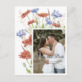 Wilde bloemen bruiloft met foto's op datum briefkaart (Voorkant)