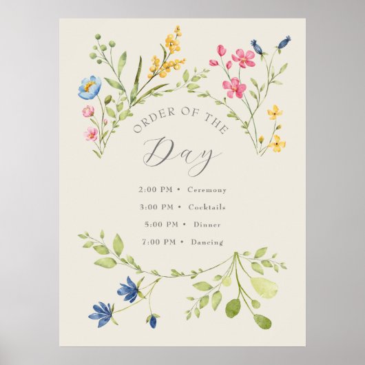 Wilde Bloemen Bruiloft Order van de Dag Poster (Voorkant)