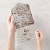 Wilde Bloemen Bruiloft Rustieke Landelijke All In One Uitnodiging (Afscheurbaar)