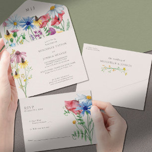 Wilde Bloemen Bruiloft Rustieke Landelijke Wilde B All In One Uitnodiging
