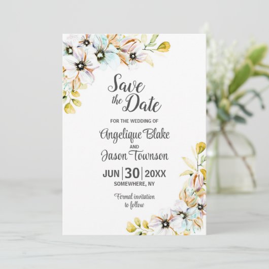 Wilde Bloemen Bruiloft Save The Date (Staand voorkant)