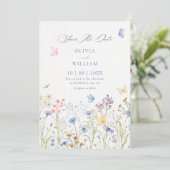 Wilde bloemen bruiloft save the date (Staand voorkant)